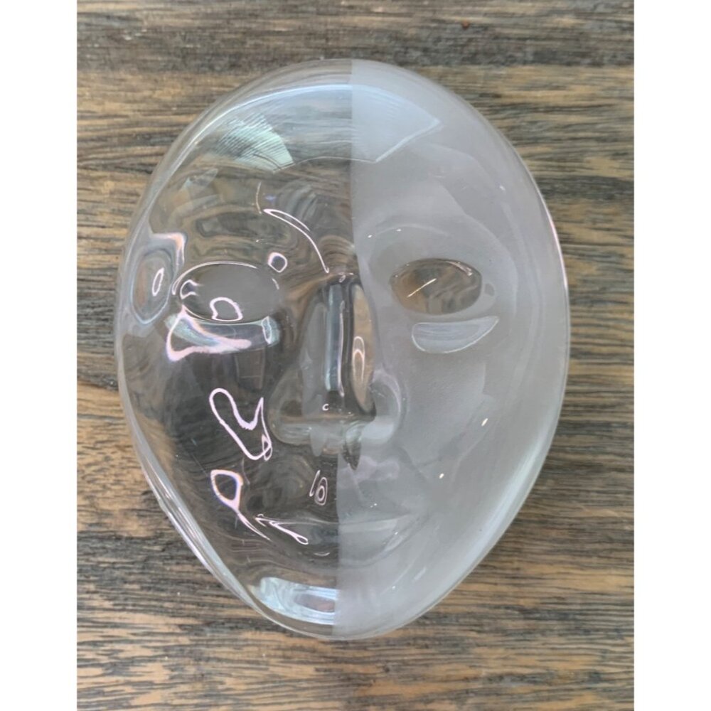 Vtg Glass Mardi Gras Face Mask Lidded Trinket Box Dish 3.75" Long
